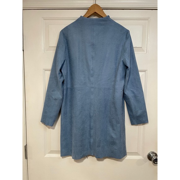 Chico's Open Front Drapey Animal Print Faux Leather Snake Jacket Topper Blue M 8 - Picture 3 of 7